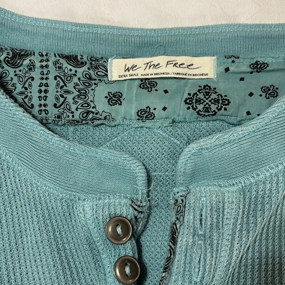 We The Free Teal Button-Up Distressed Henley - Picture 2 of 5